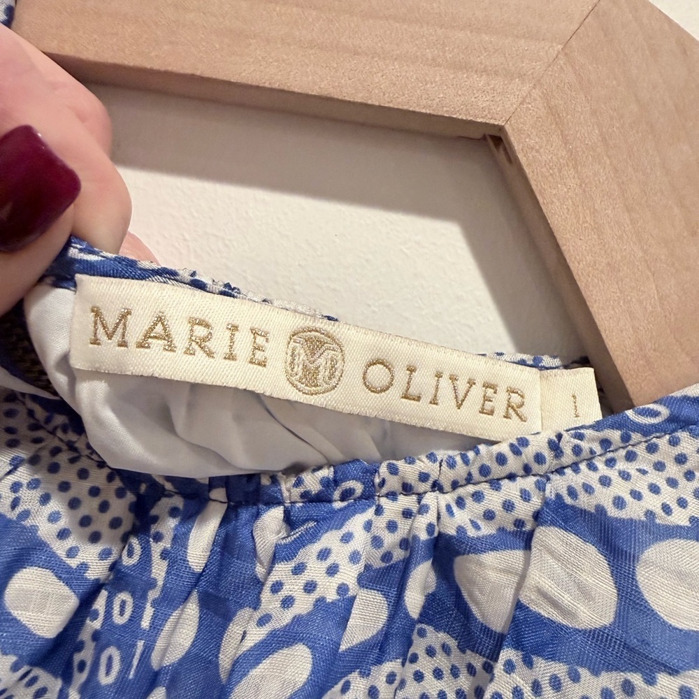 Marie Oliver Blue & White Linen Blend Puff Sleeve Blouse Top Size 1 - Picture 2 of 7